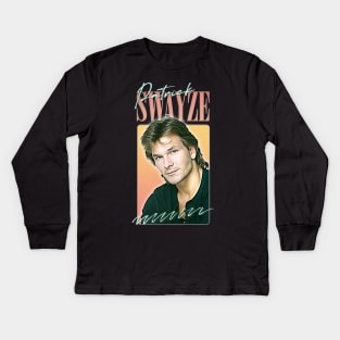 Patrick Swayze •  • Retro Graphic Design Kids Long Sleeve T-Shirt